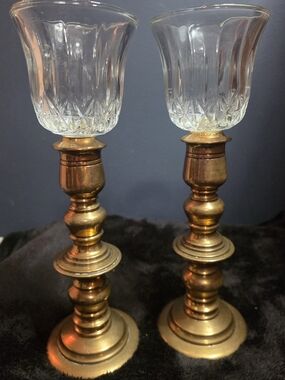Vintage Solid Brass Candle Holders W Made In USA Glass Votives